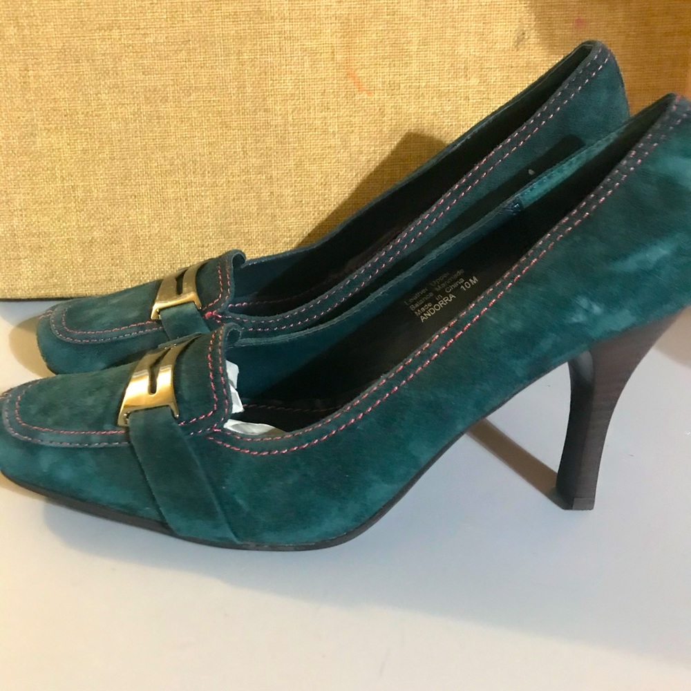 Alfani Green Suede Buckle Loafer Pump Office Heels Women Size 10